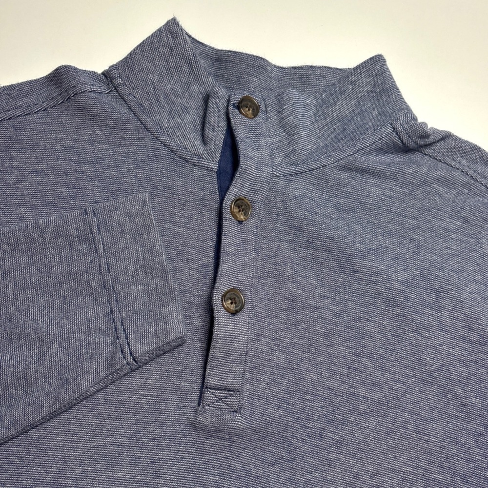 Brooks Brothers Mock Neck Henley Men's XL Blue Gray Cotton Knit Pullover Shirt - Picture 3 of 7